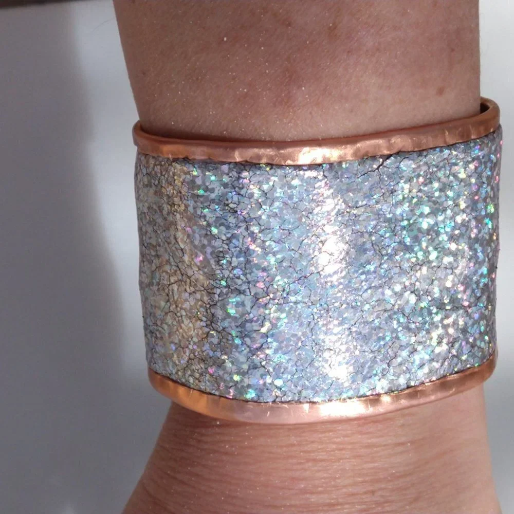 Genuine Leather Holographic Copper Cuff Bracelet Real Hologram (not Glitter)